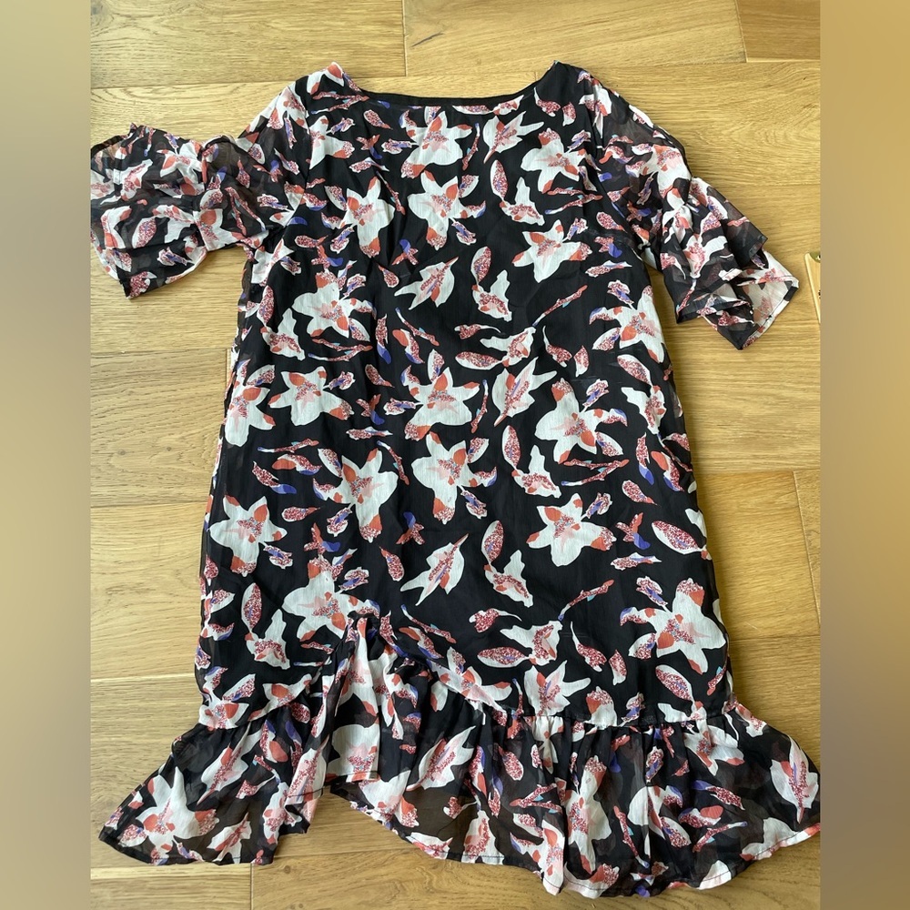 O. Vianca floral short ruffle sleeve mini dress